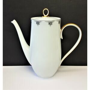 Block China Coffee Pot w/ Lid Chambord Limoges 7-1/2"h Gray/Black on White